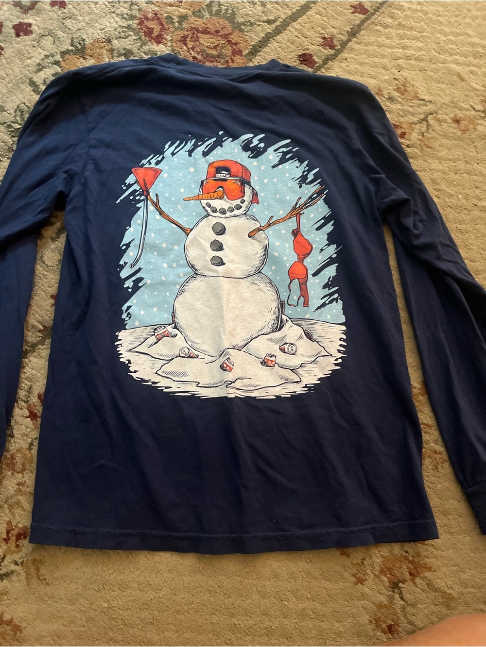 Navy Long-Sleeve Snowman Graphic Tee for Kids